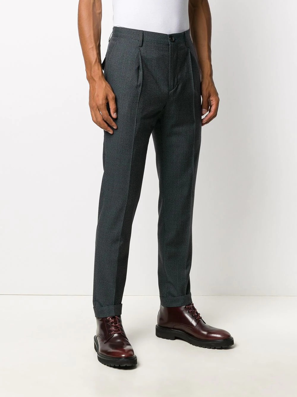 fine check pattern slim-fit trousers - 3