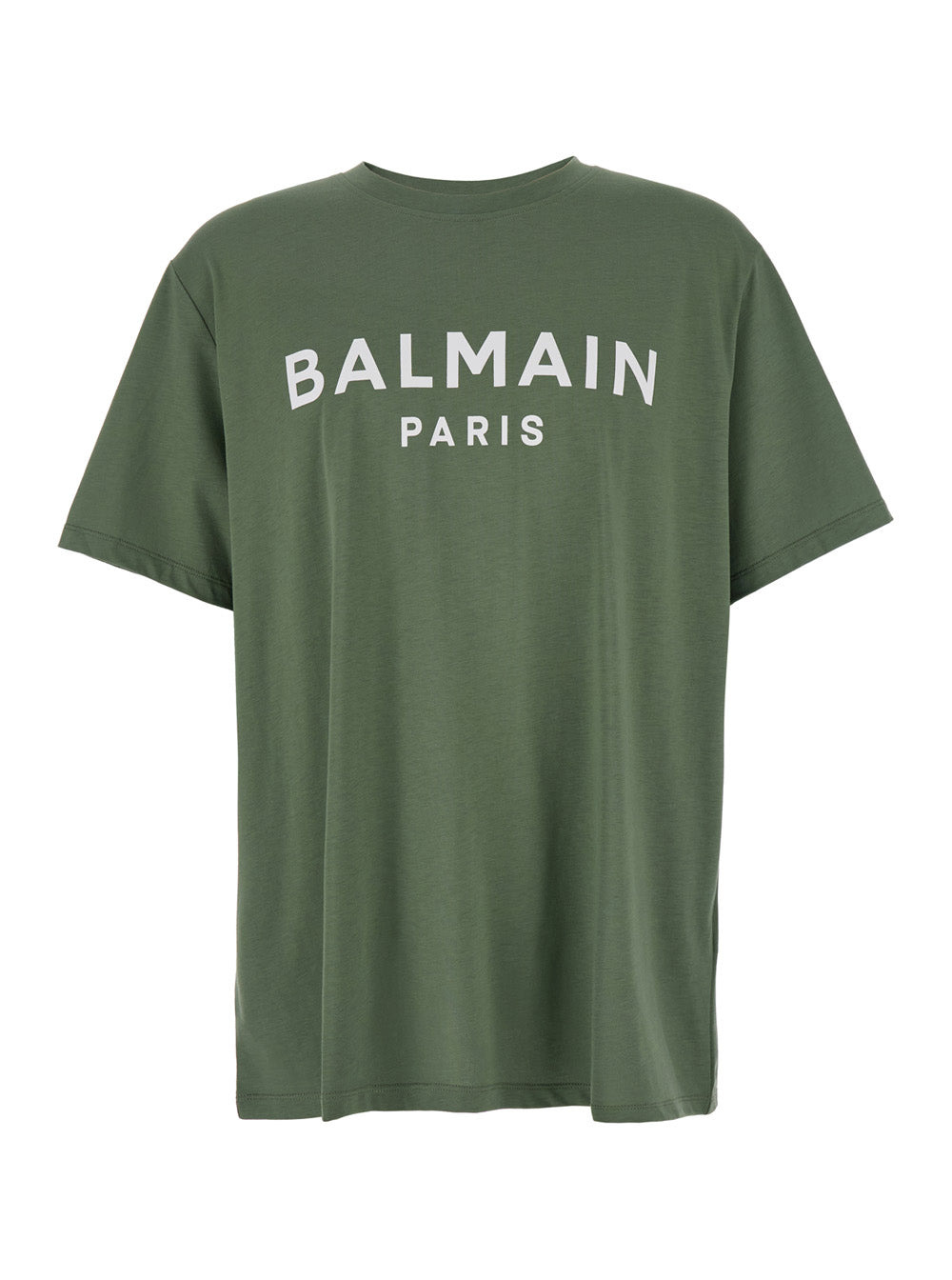 Balmain Men Green Crewneck T-Shirt With Logo Lettering On The Front In Cotton Man - 1