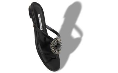 Manolo Blahnik Black Nappa Leather Jewel Flat Sandals outlook