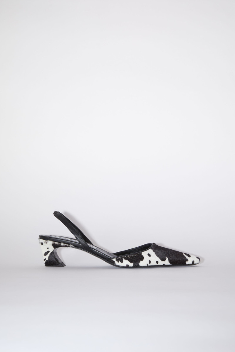 Printed leather pony heeled mules - White/black 1
