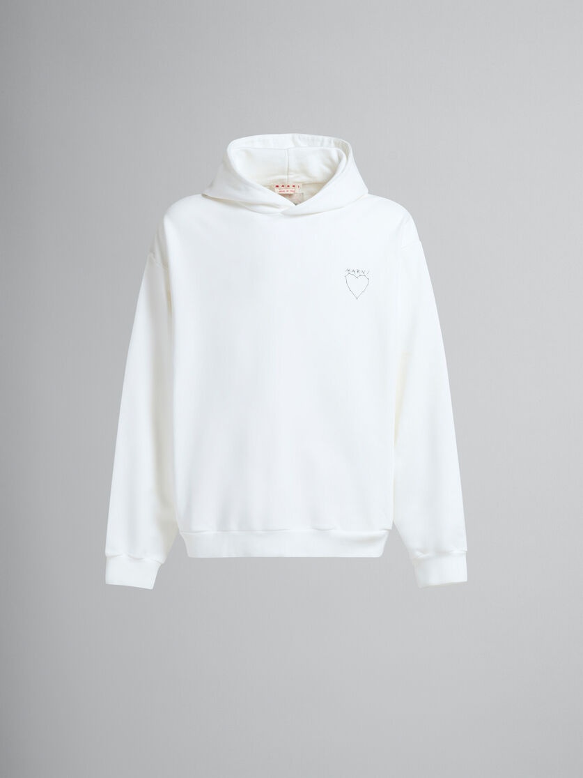 WHITE ORGANIC JERSEY HOODIE WITH BACK PRINT - 2