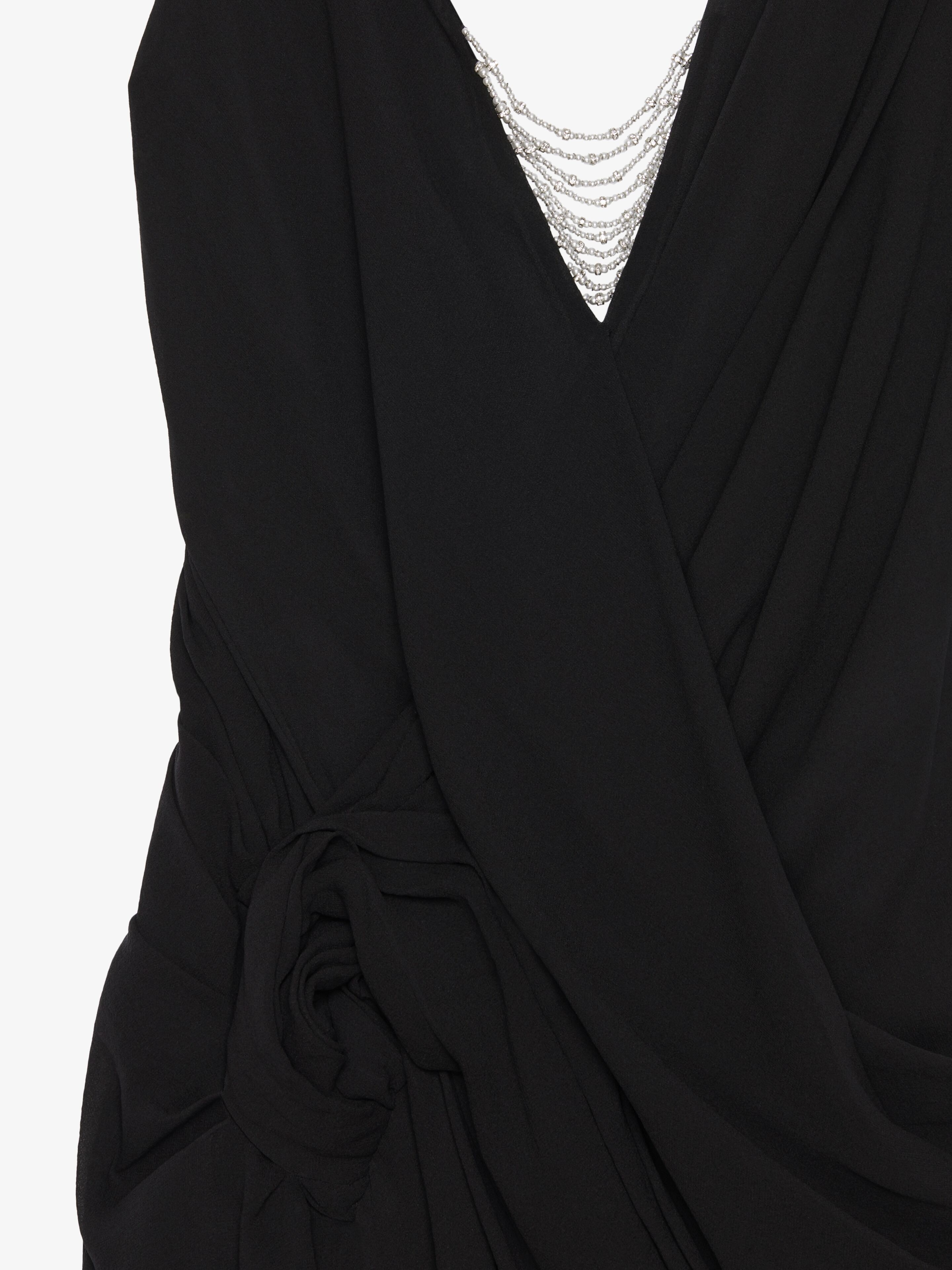 EVENING DRAPED DRESS IN SILK WITH PEARL CHAINS - 5
