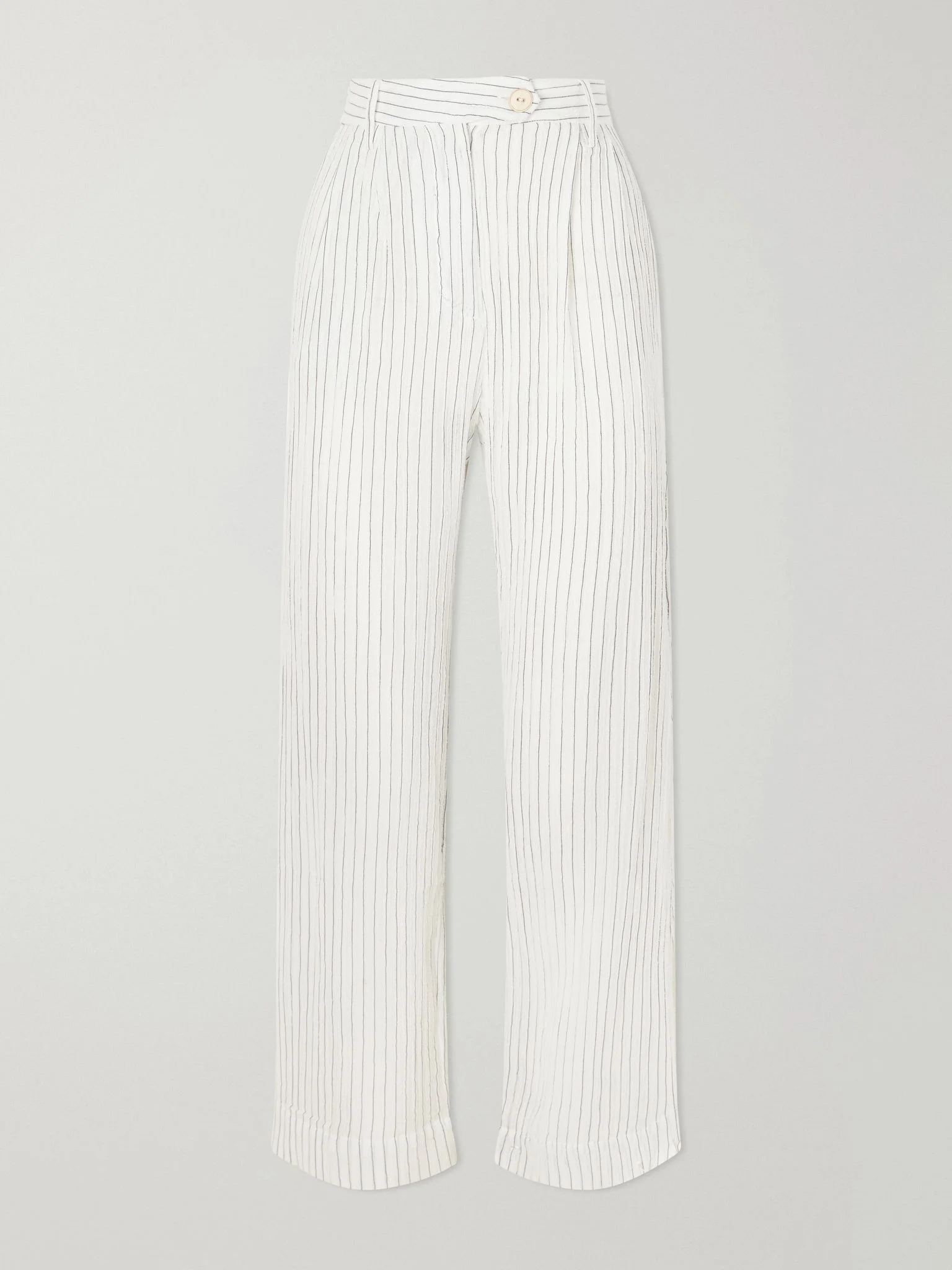 Diana Sea Salt pleated pinstriped cotton-gauze wide-leg pants White - 1