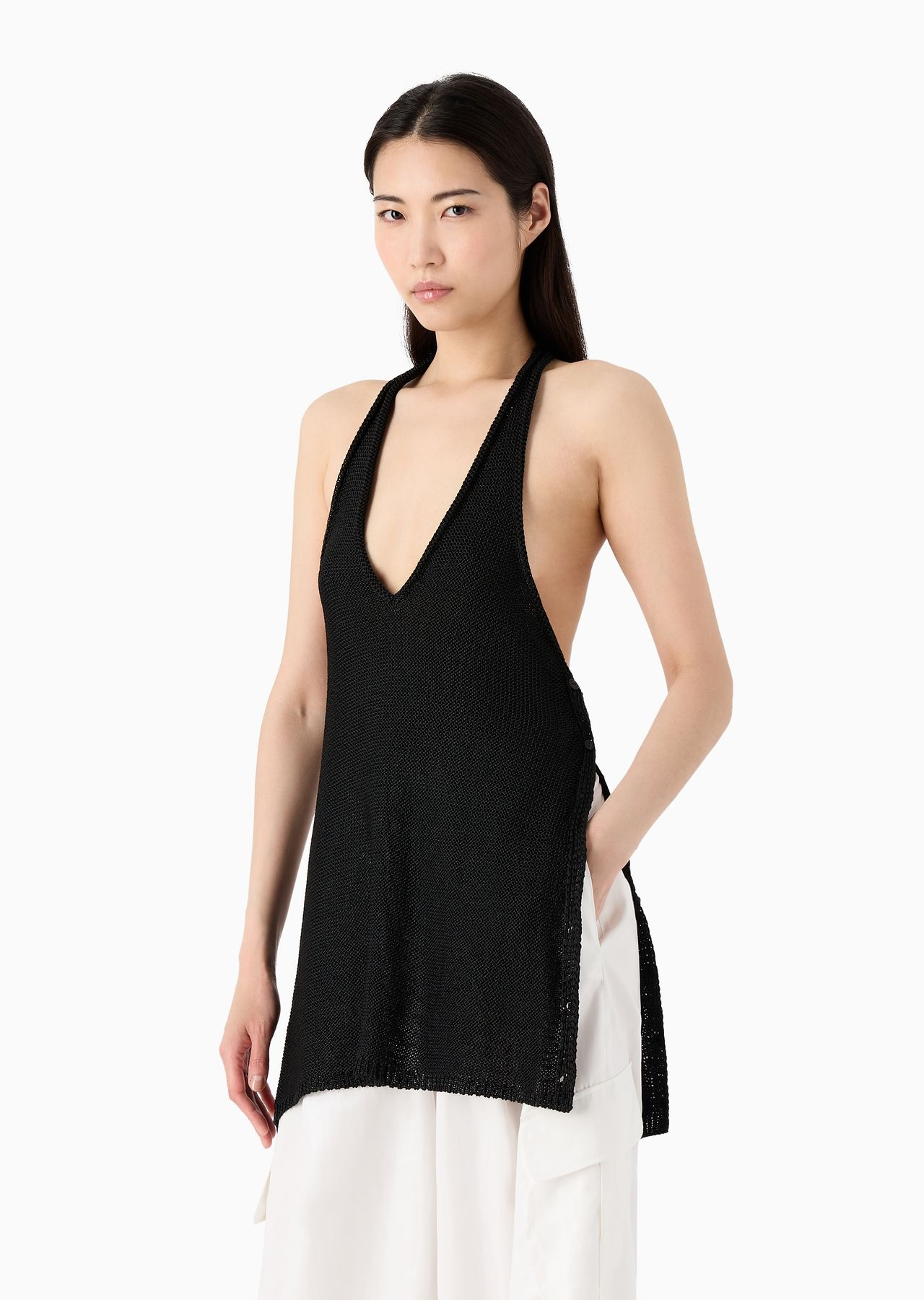 Emporio Armani Sustainability Values Capsule Collection recycled knit halterneck top - 2