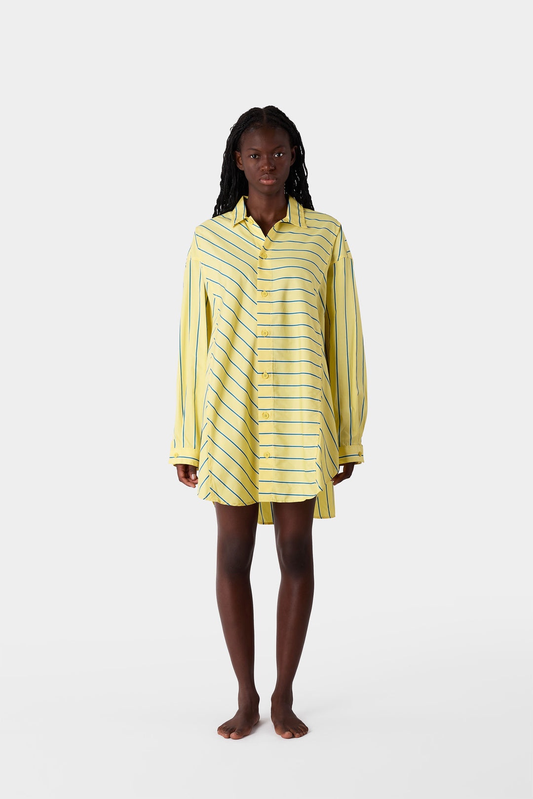 MEGA OVER SHIRT W/ CUTS / yellow stripes - 4