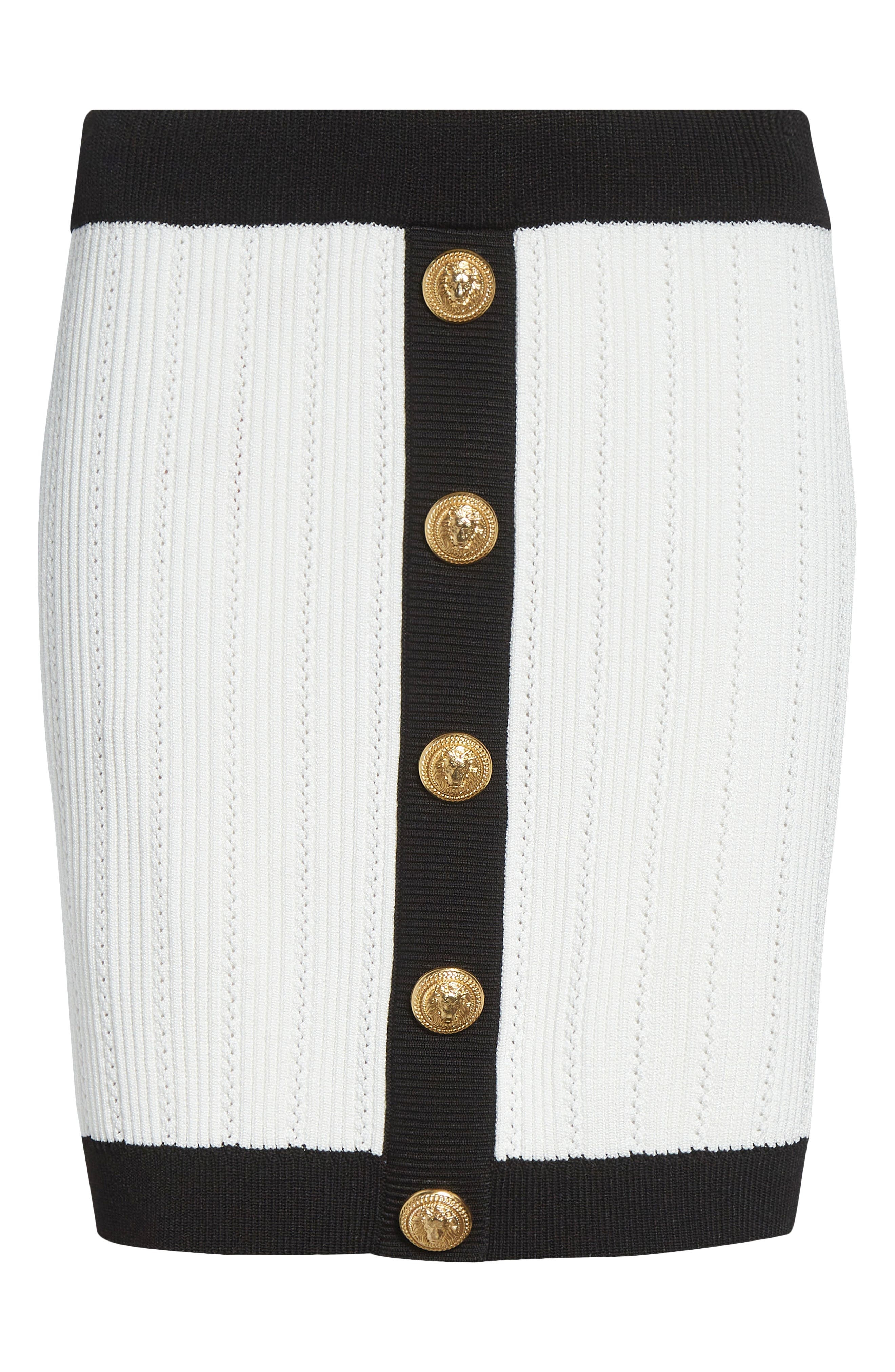 Balmain Twisted Cable Knit Sweater Skirt in White/Black at Nordstrom - 6