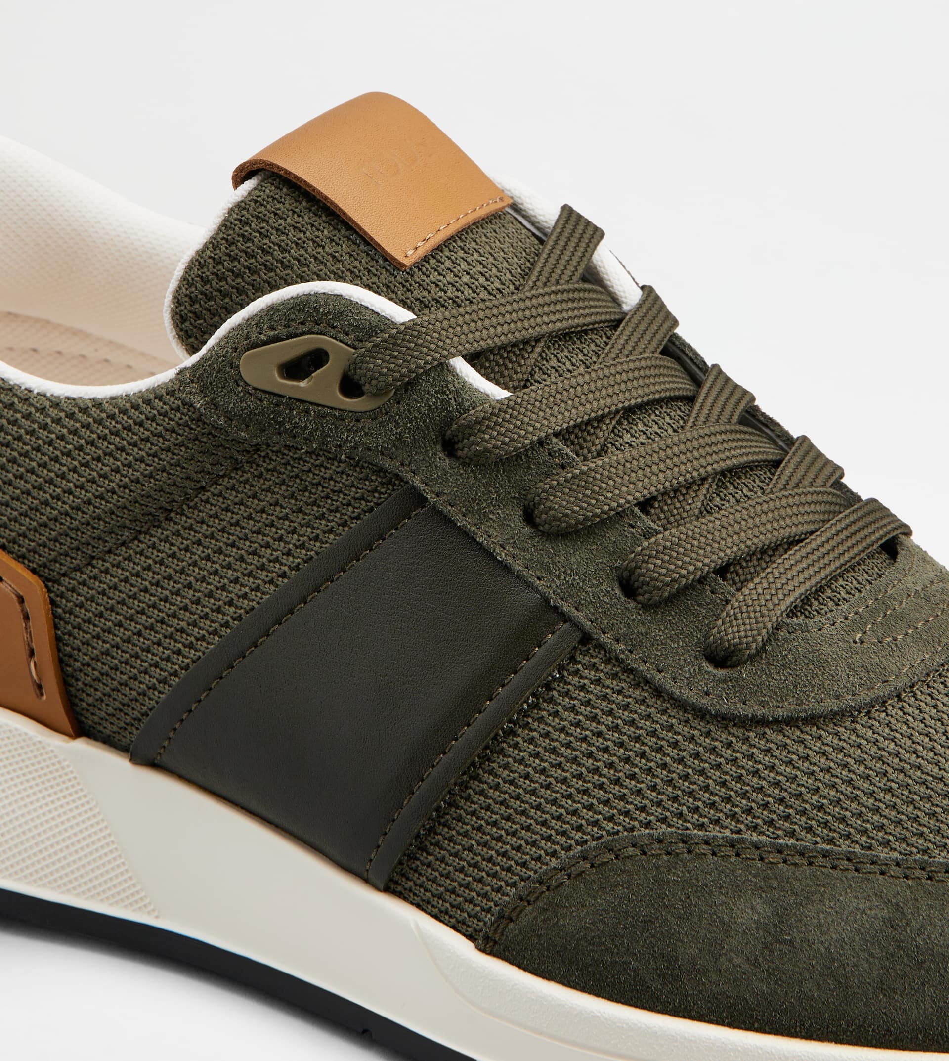 SNEAKERS IN LEATHER AND TECHNICAL FABRIC - BROWN, GREEN - 5
