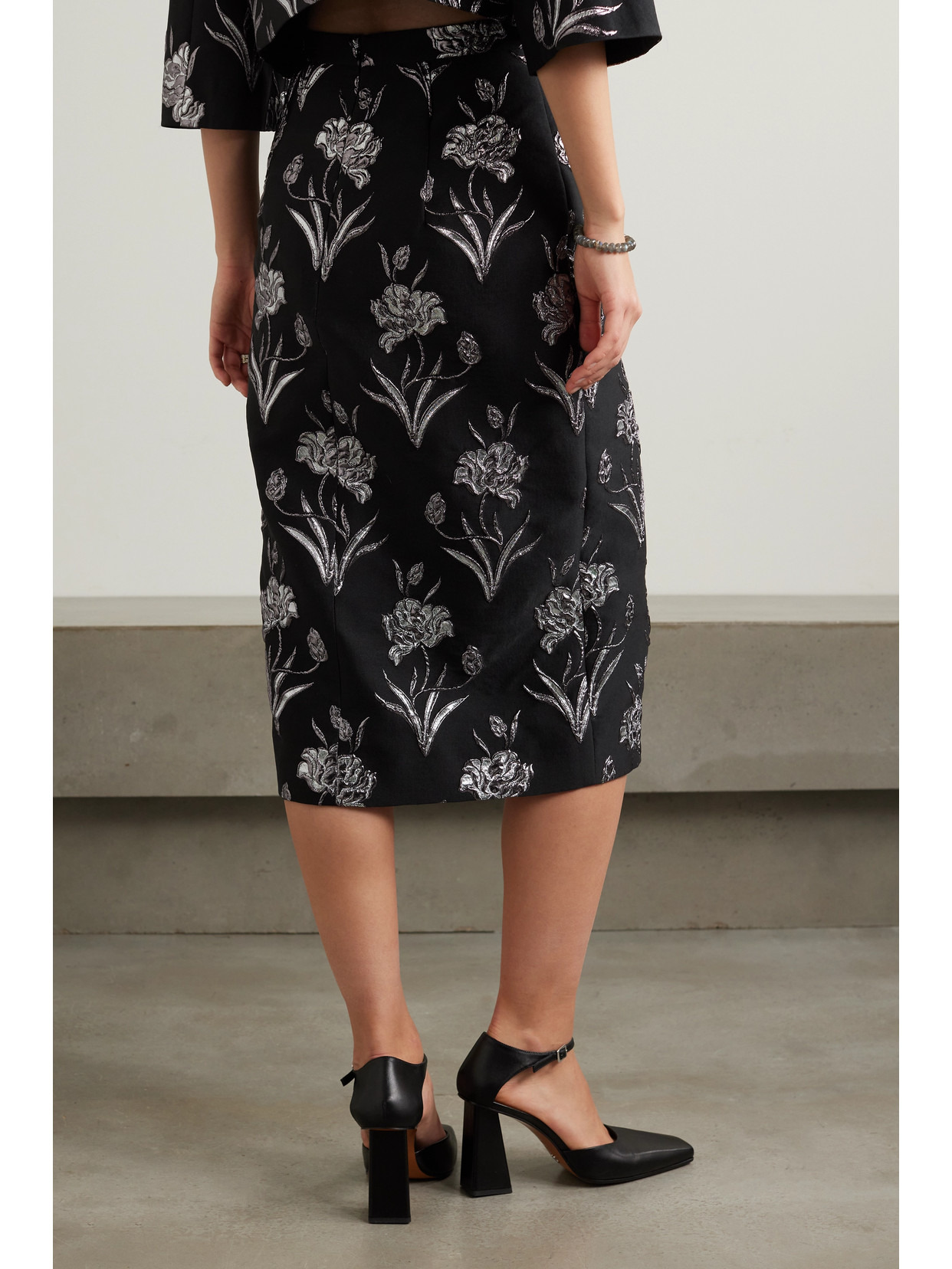 Maria Metallic Floral-jacquard Midi Skirt - 3