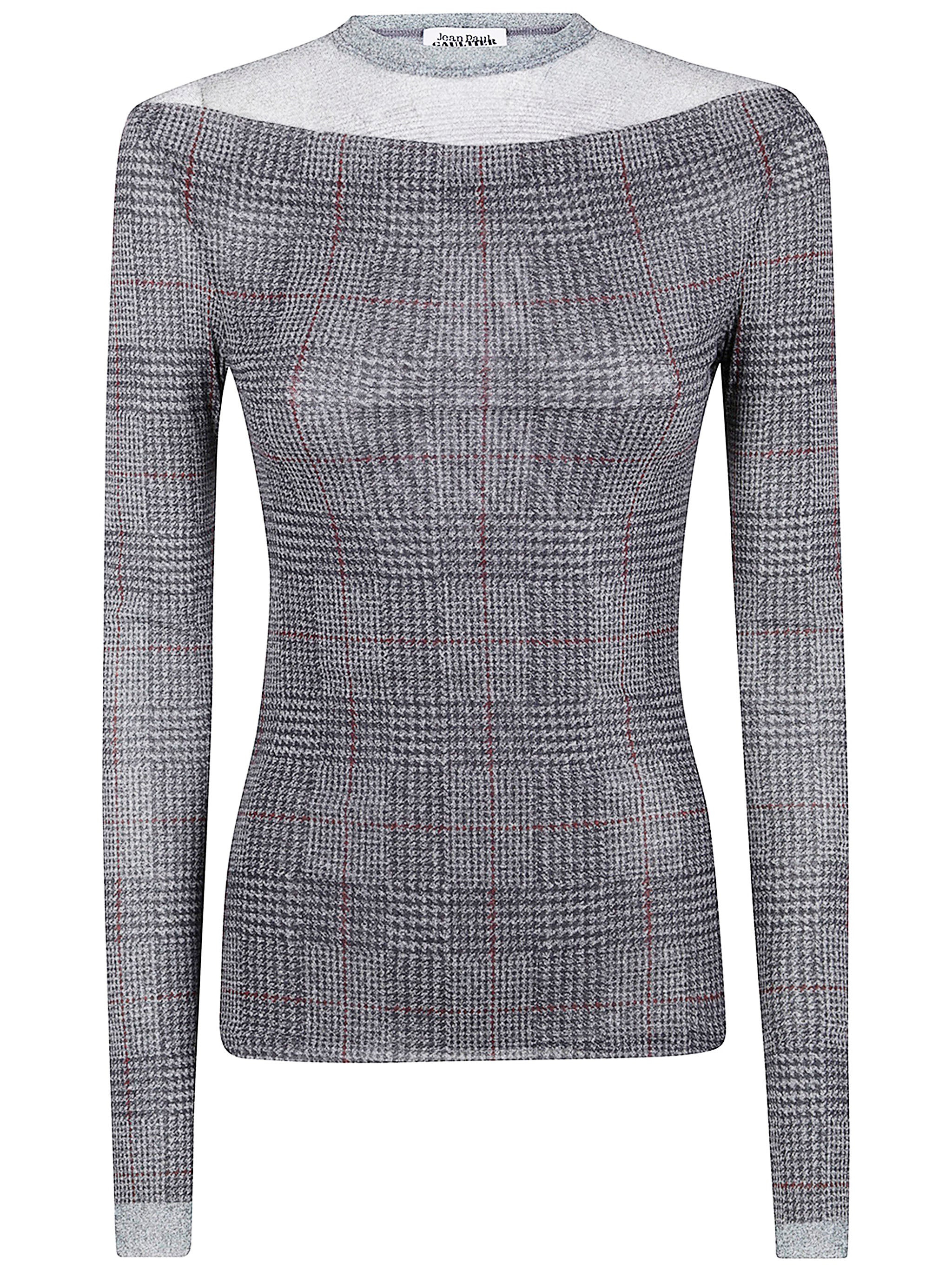 Jean Paul Gaultier Women Mesh Top Double Layer Printed "Body Shadow" And "Prince Of Wales" - 6
