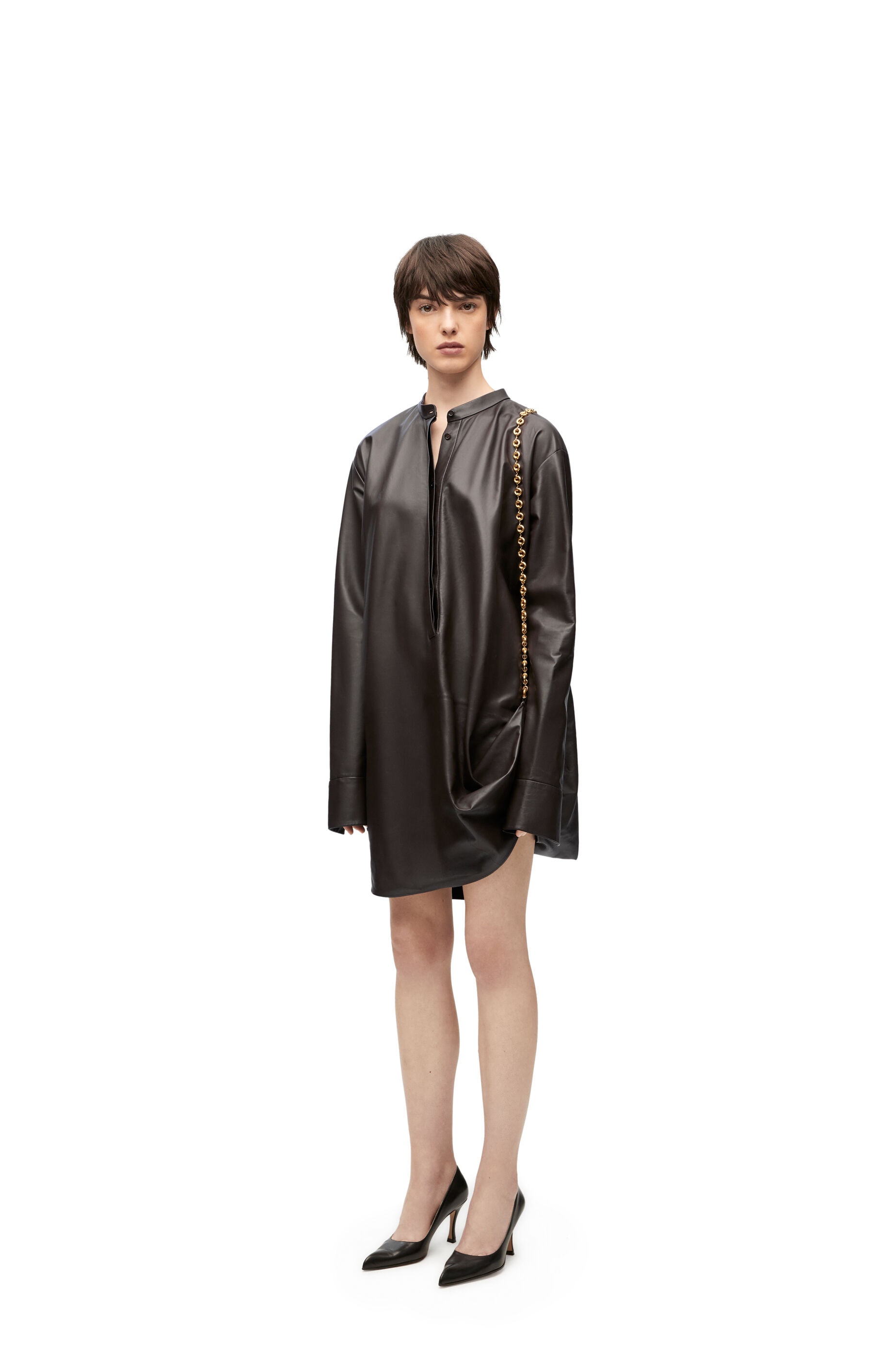 Chain shirt dress in nappa lambskin - 3