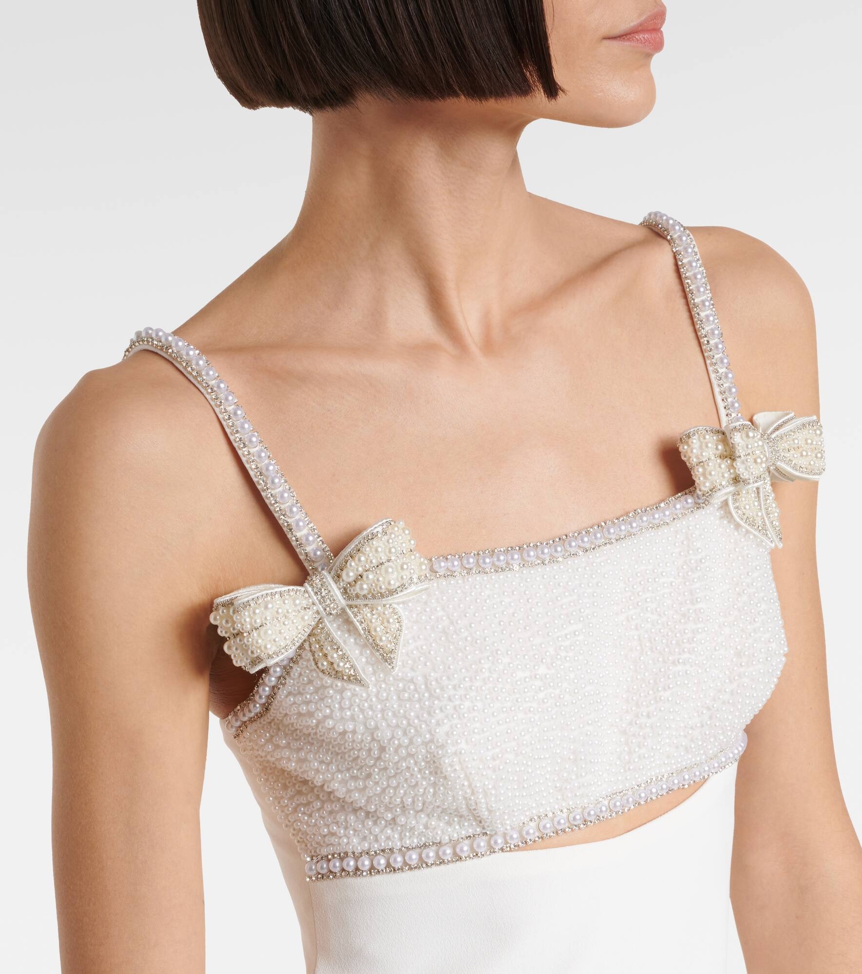 Faux pearl-embellished crêpe minidress - 4