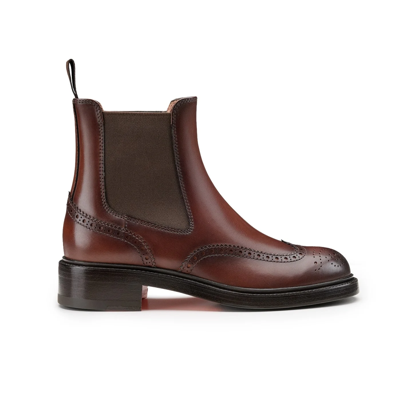 Women's dark brown leather brogue Chelsea boot - 1