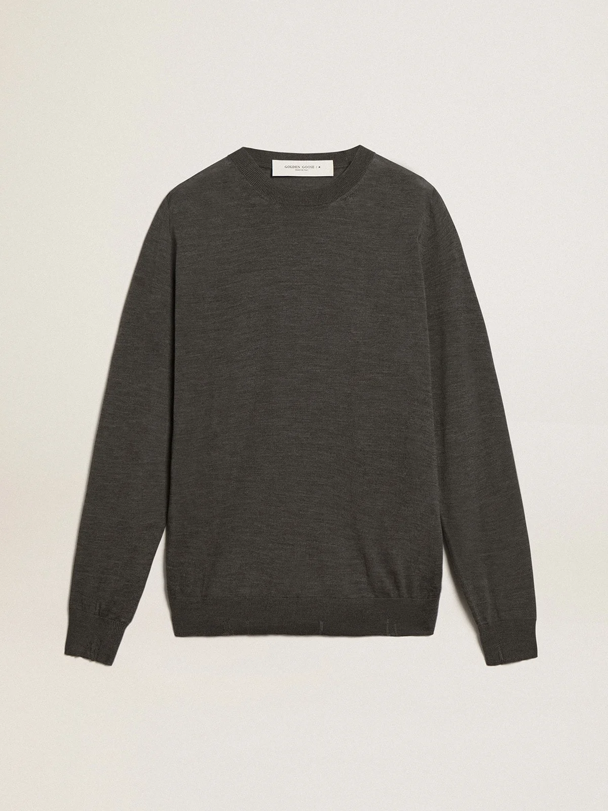 Men's round-neck sweater in dark gray mélange wool - 1