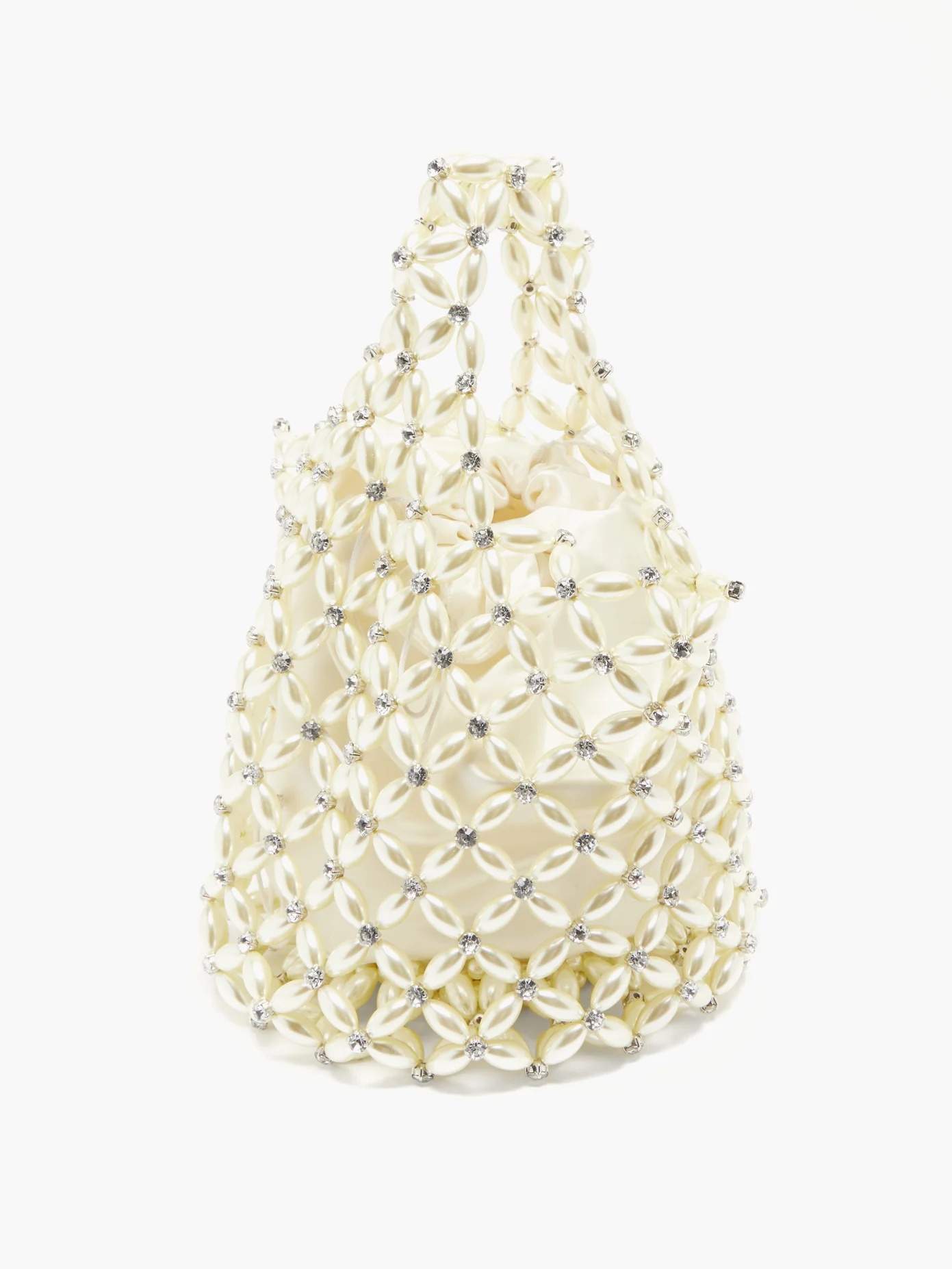 Faux pearl & crystal beaded-net bag - 4