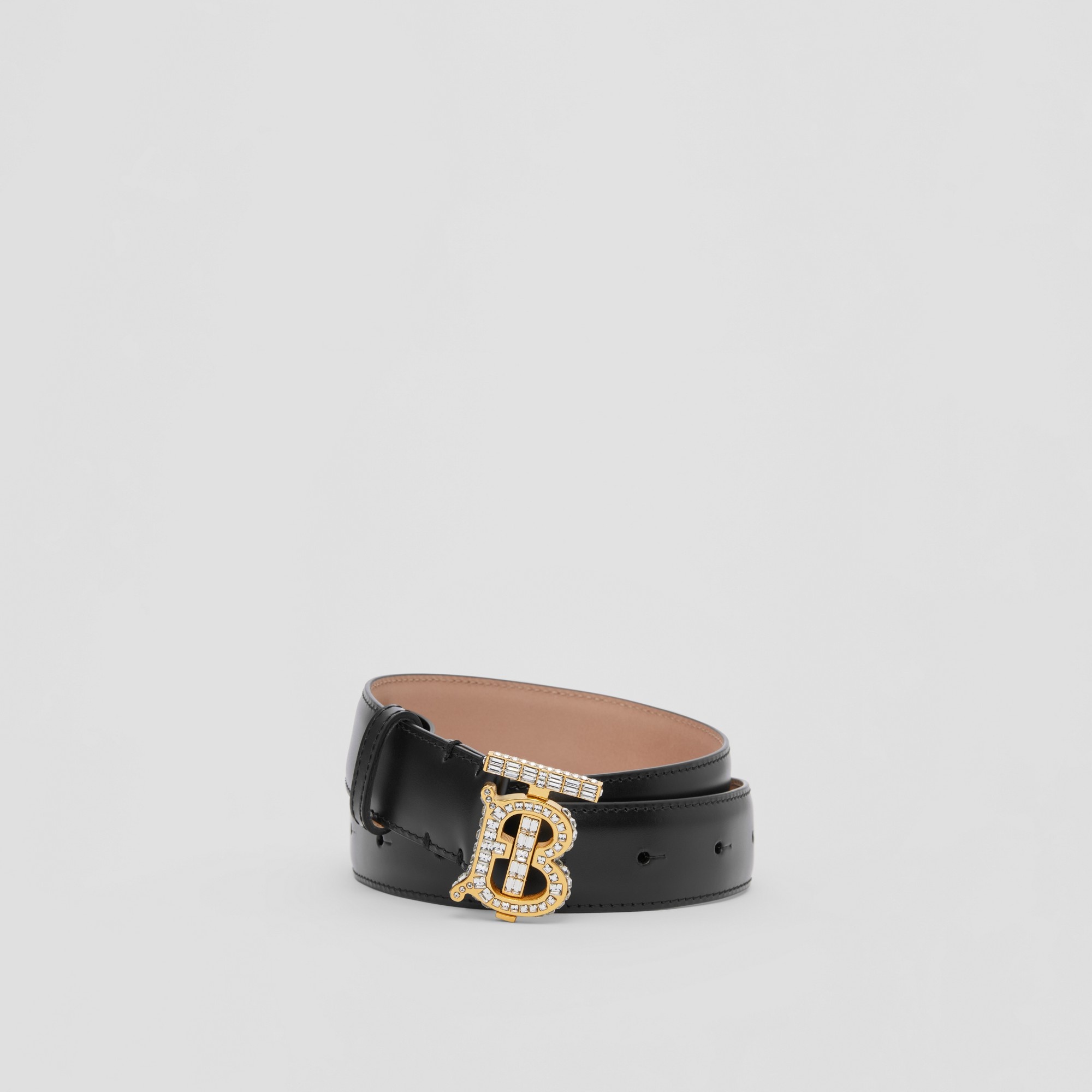 Crystal Monogram Motif Leather TB Belt - 1