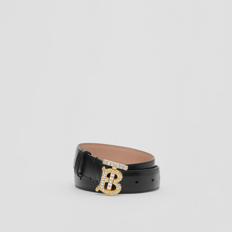 Crystal Monogram Motif Leather TB Belt 1