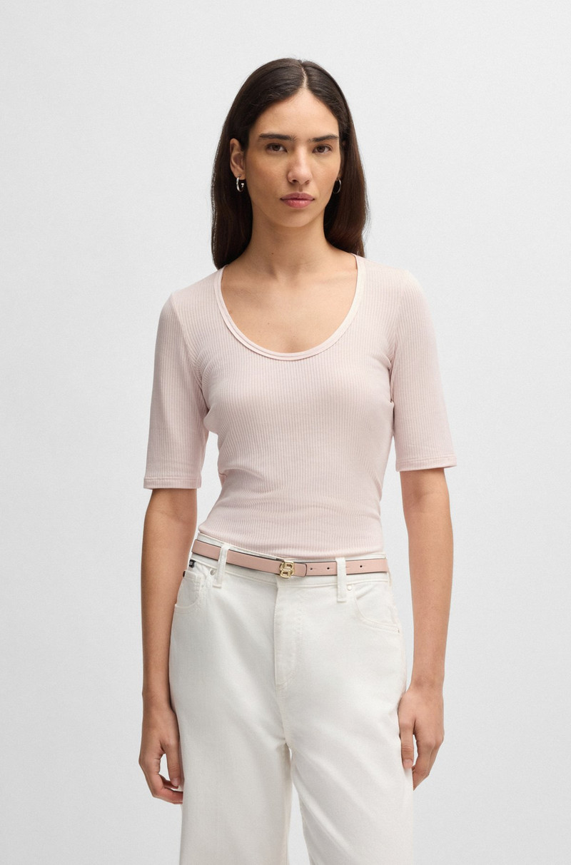 SCOOP-NECK T-SHIRT IN RIBBED STRETCH FABRIC 2