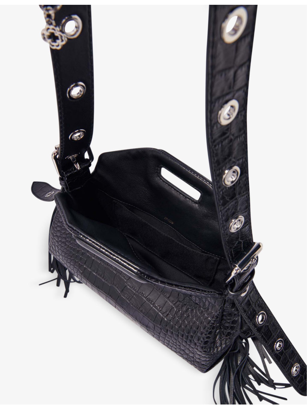 Tassel-embellished mock-croc leather shoulder bag - 4
