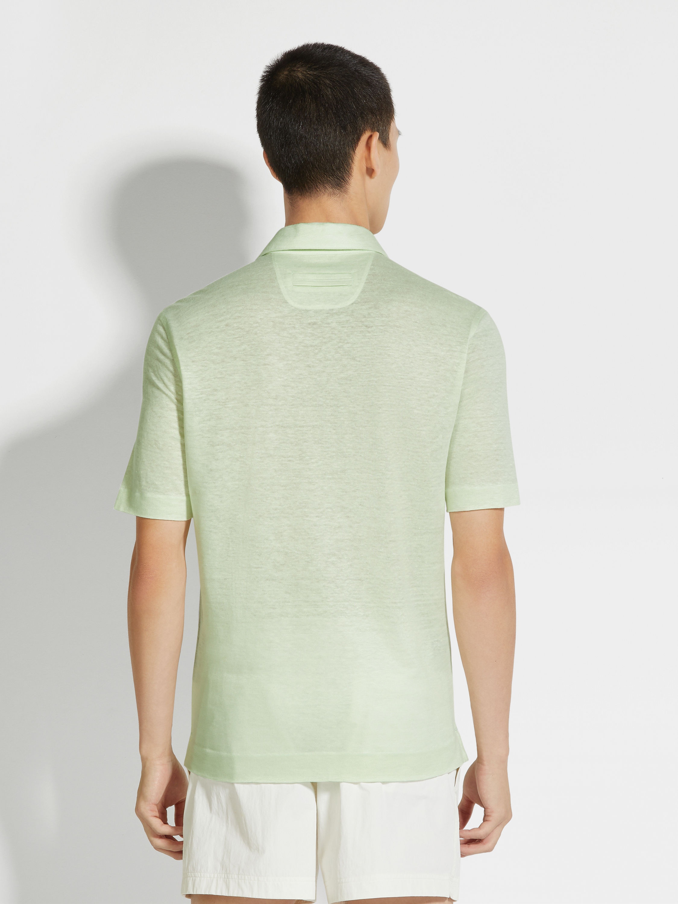 LIGHT AQUA GREEN LINEN POLO SHIRT - 5