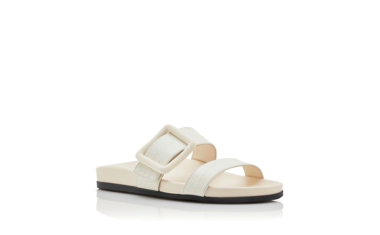 White Calf Leather Buckle Detail Flat Mules - 3