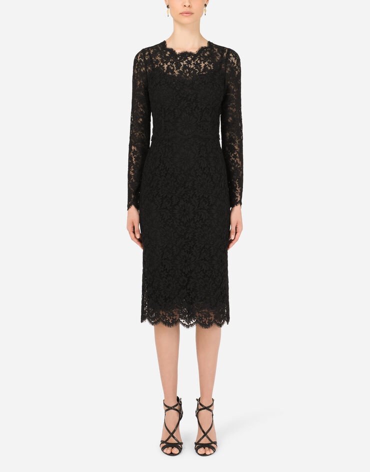 Long-sleeved calf-length dress in cordonetto lace - 1