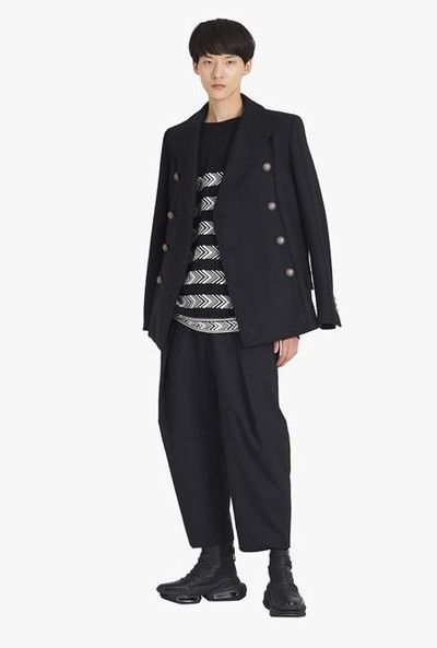 Balmain Black wool pea coat with double-breasted silver-tone buttoned fastening outlook