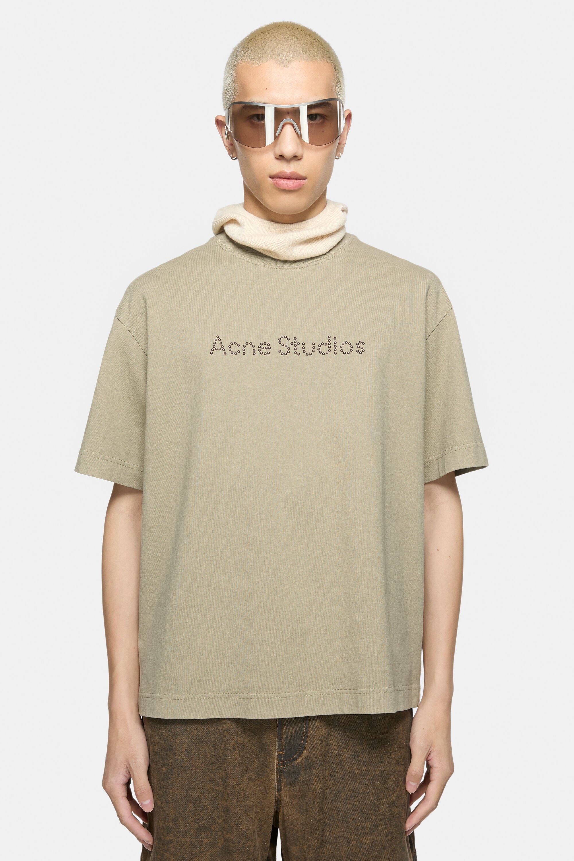 VIP【送料無料・関税込み】Acne Studio Beige Cotton T-shirt Acne Studios Logo t-shirt - Relaxed fit - Sand beige