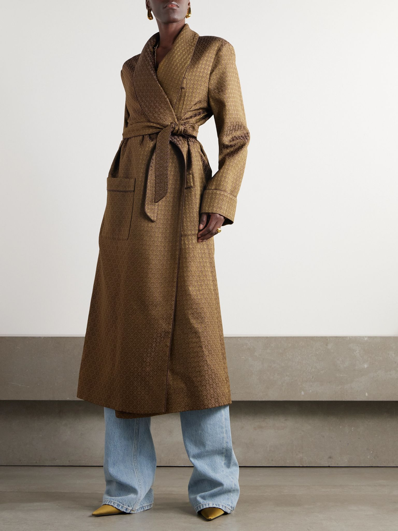 Belted jacquard coat Metallic - 3