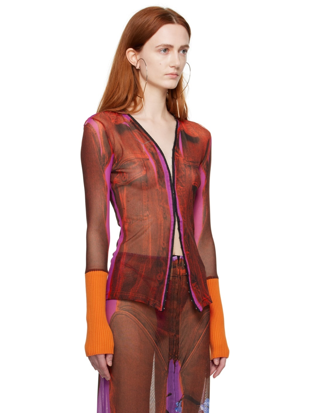Orange & Pink Jean Paul Gaultier Edition Trompe L'Oeil Blouse - 2