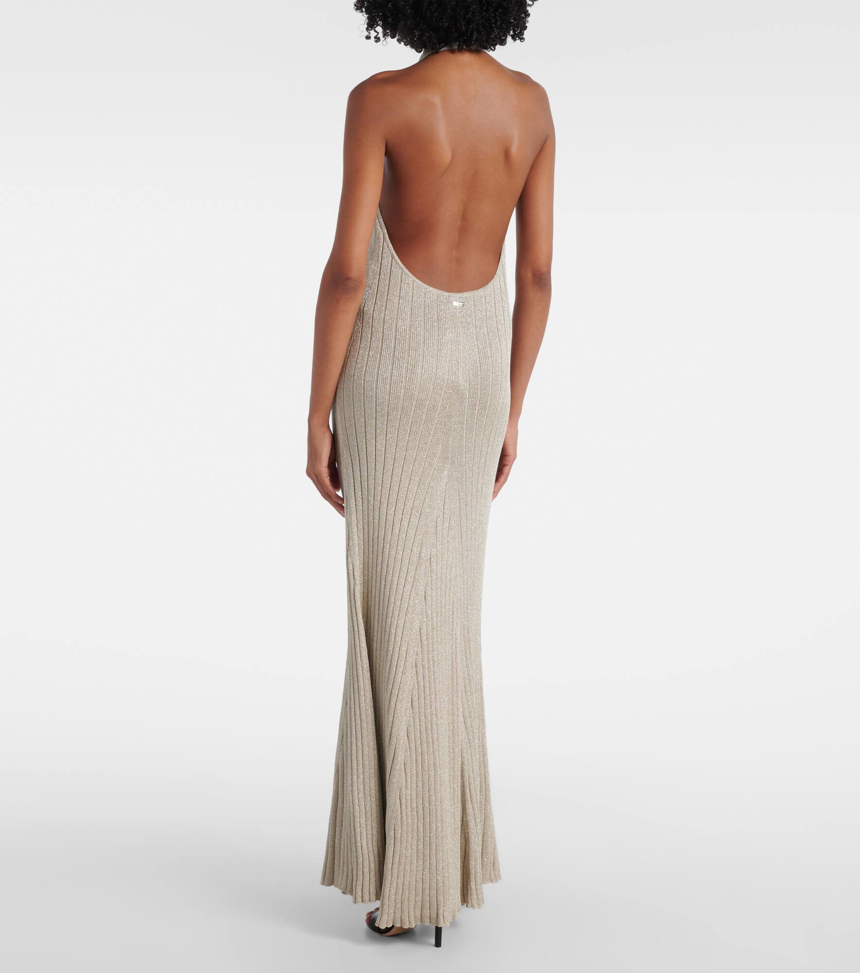 Ribbed-knit halterneck lamé maxi dress - 3