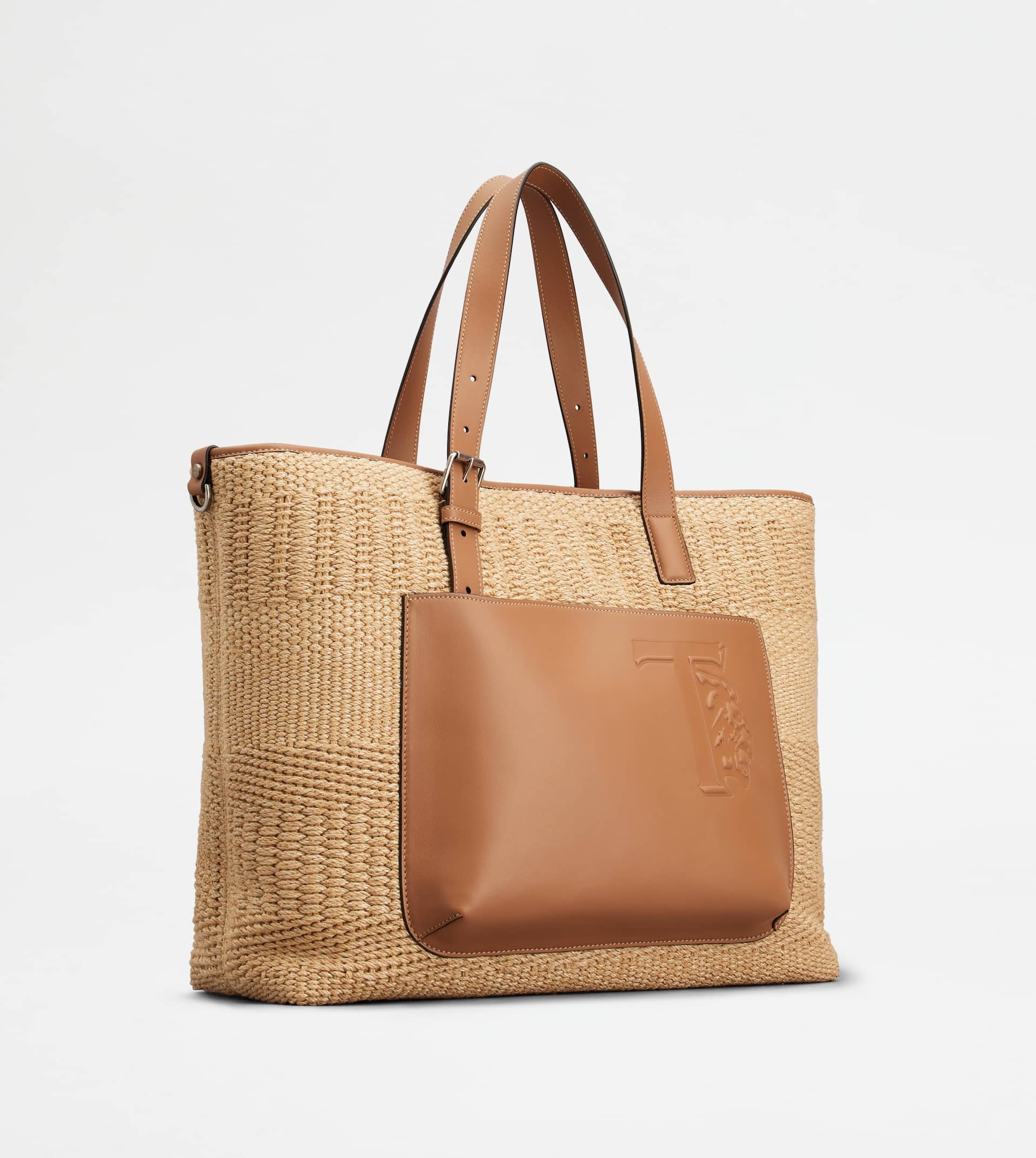 SHOPPING BAG IN CORD AND LEATHER MEDIUM - BEIGE, OFF WHITE - 2