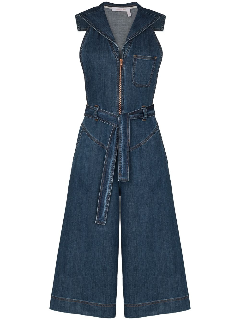 cropped denim jumpsuit - 1