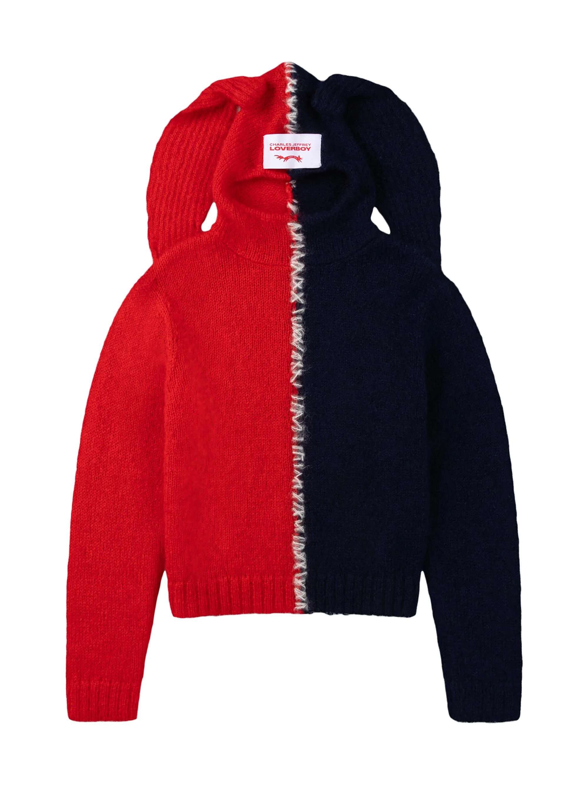 Men's Rabbit Balaclava Wool-Blend Sweater - Red Navy - 1
