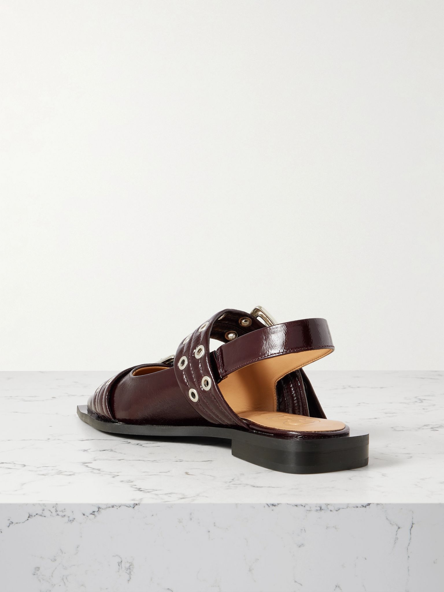 Embellished glossed recycled point-toe slingback flats Burgundy - 3