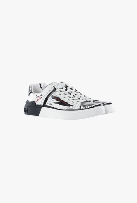 (Balmain)RED - Smooth black and white leather B-Court sneakers - 2