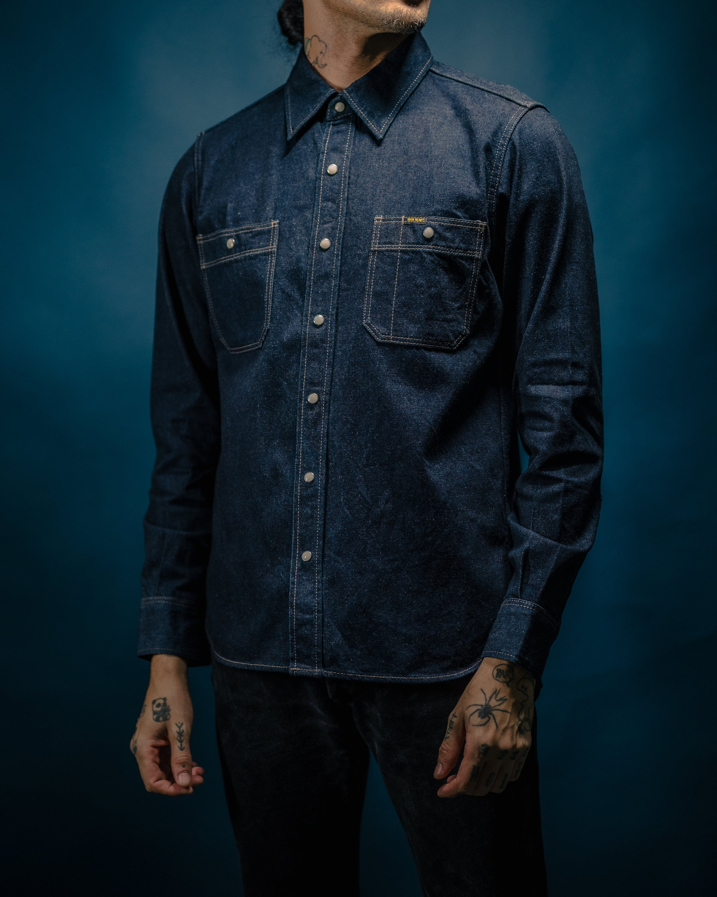 IHSH-326-IND 12oz Selvedge Denim Work Shirt With Snaps - Indigo - 11