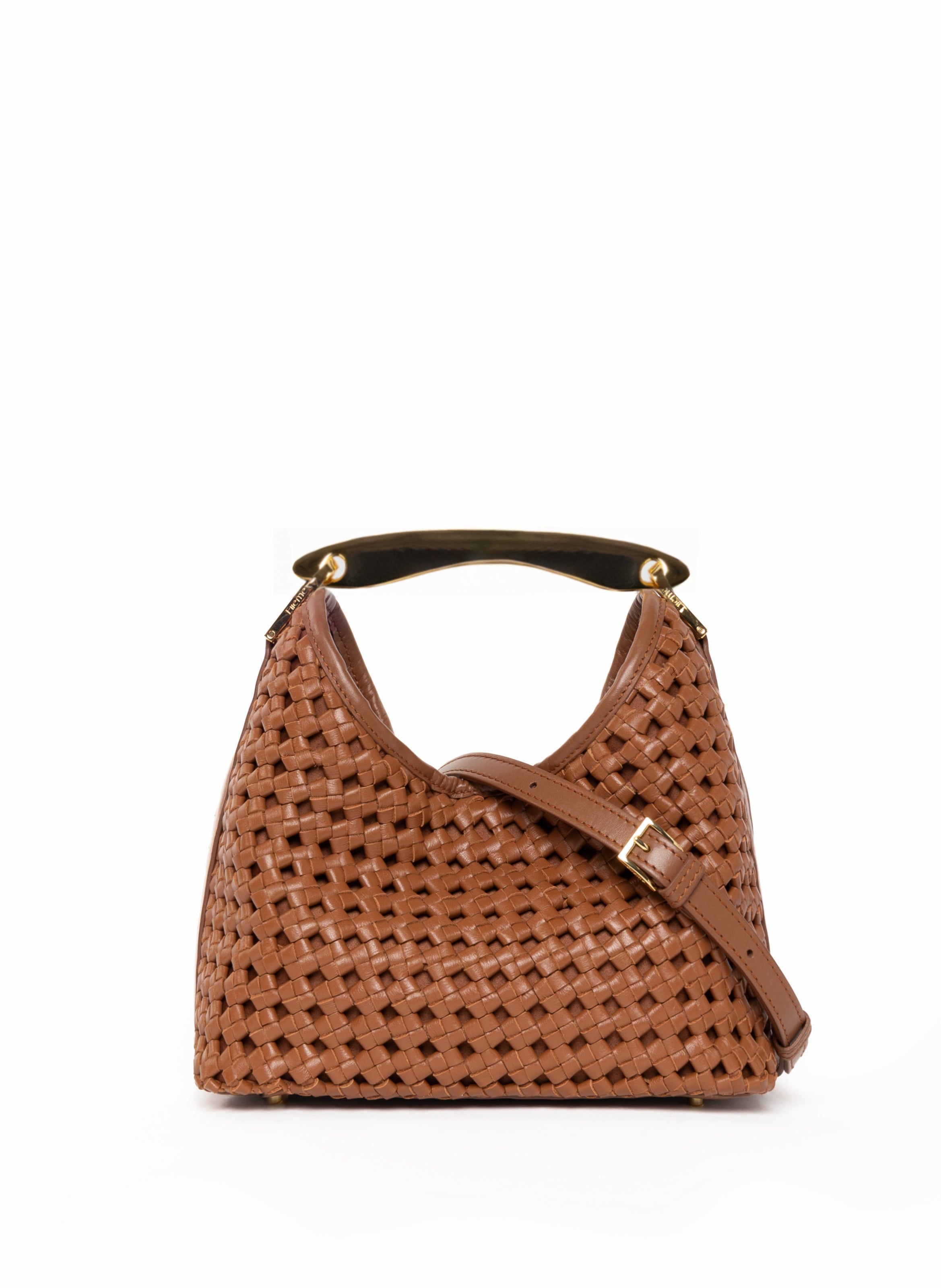 Small Boomerang Woven Leather Cognac - 4