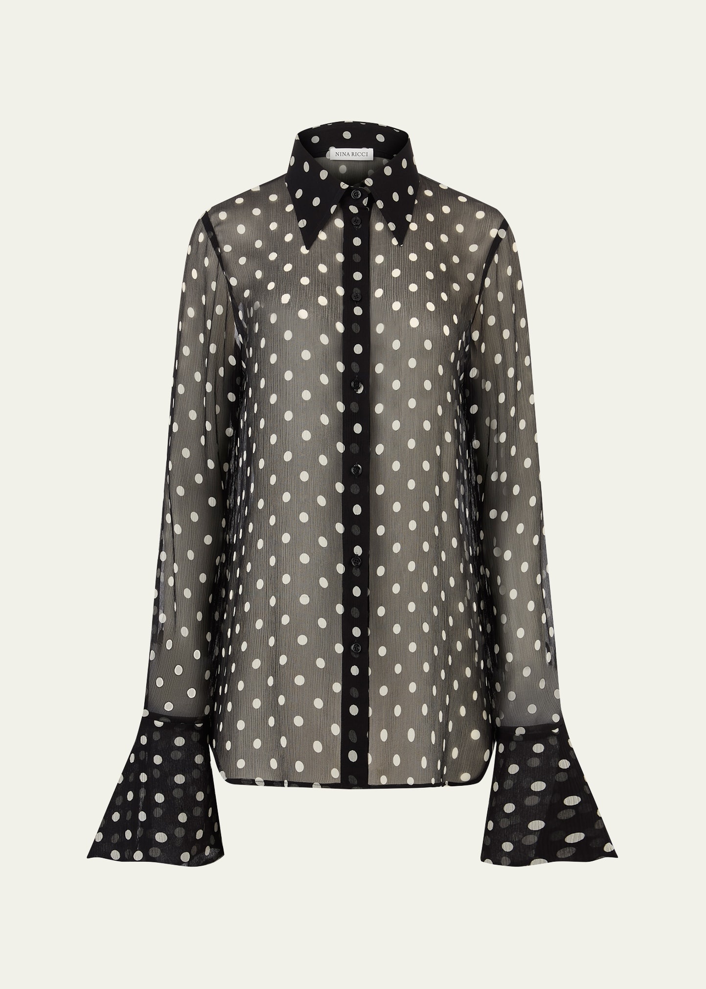 Chiffon Polka Dot Bell Cuff Blouse - 1