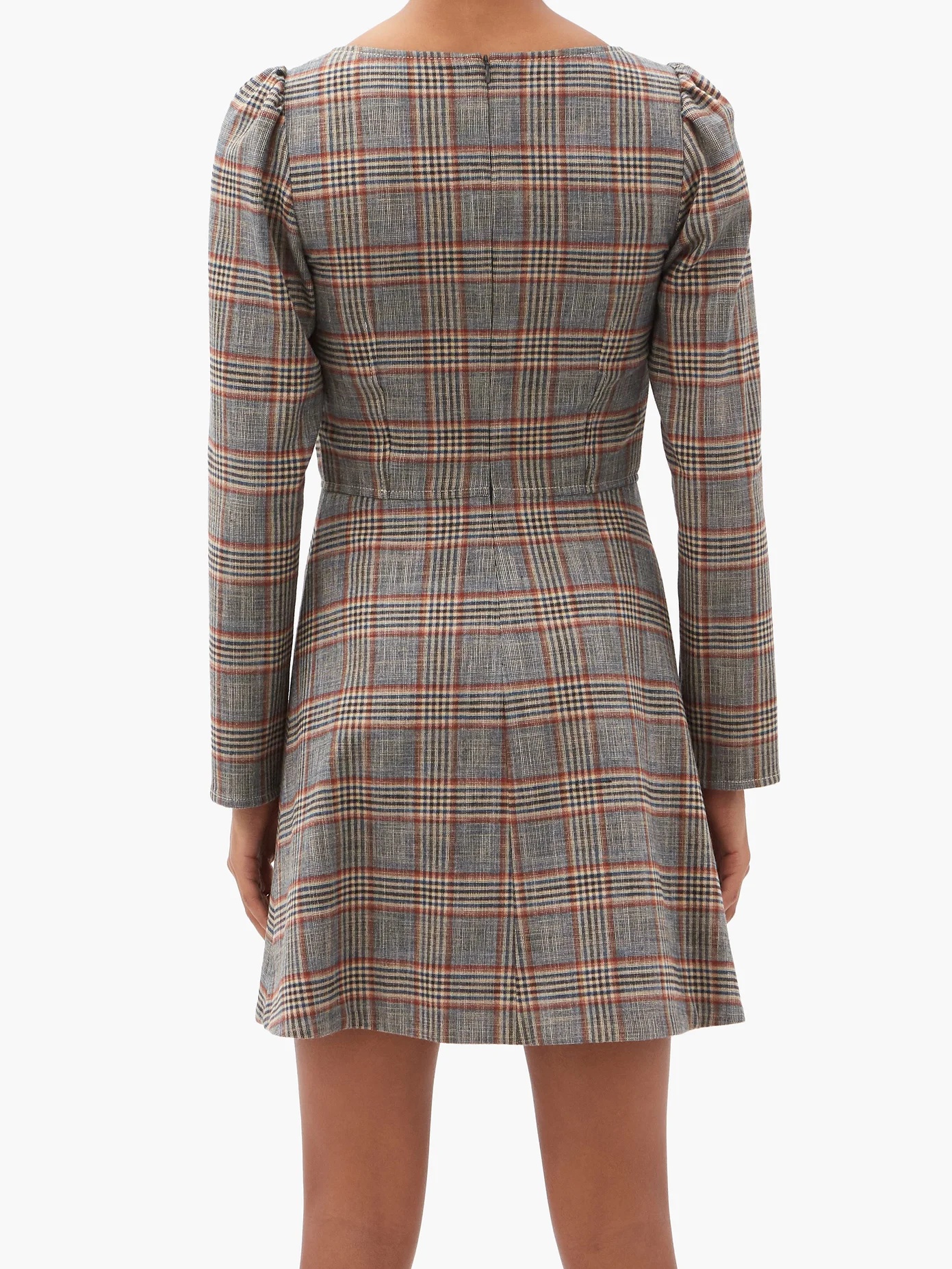 Square-neck checked canvas mini dress - 5