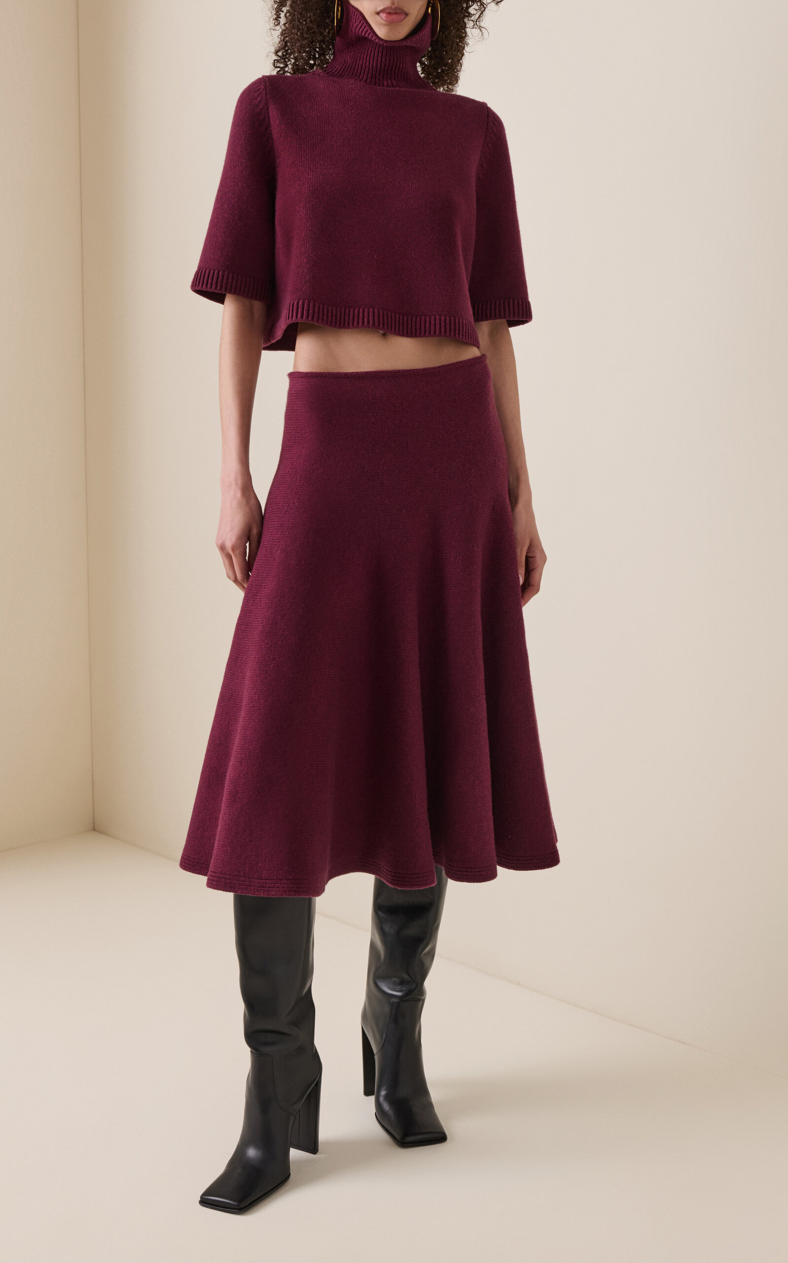 Cropped Cashmere-Blend Sweater burgundy - 3