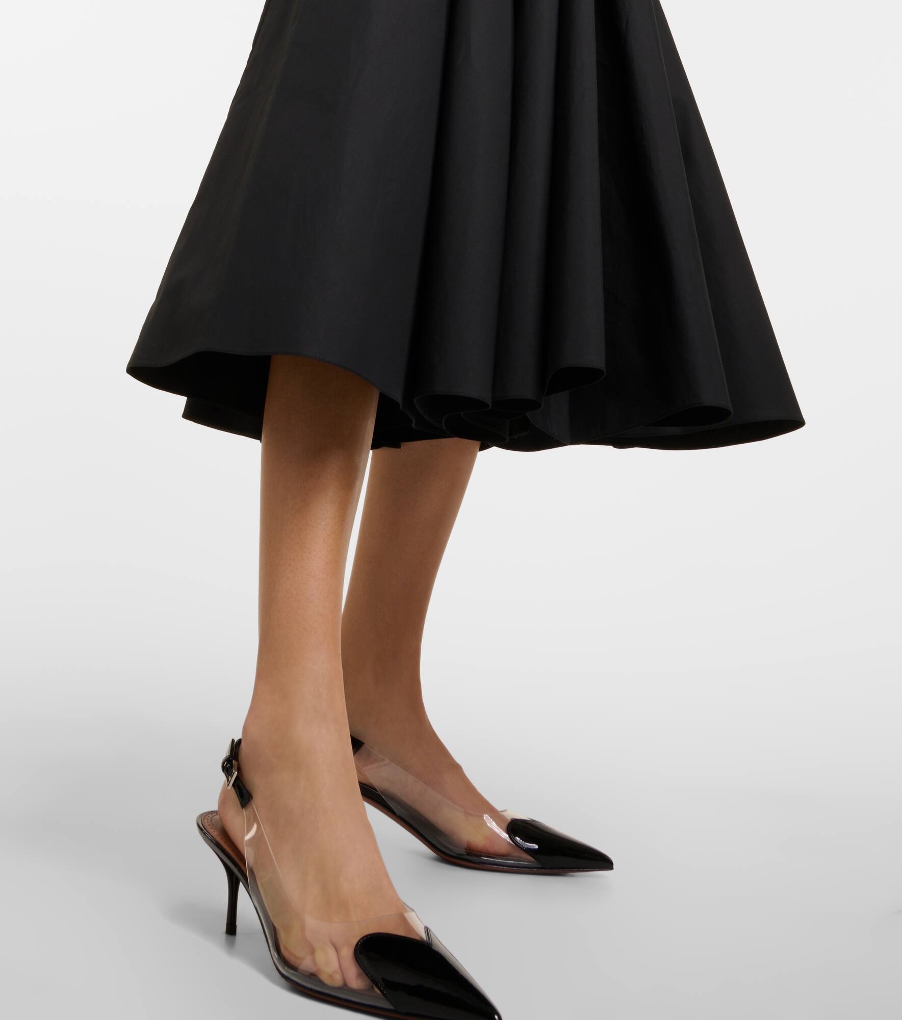 Leather-trimmed cotton midi dress - 5