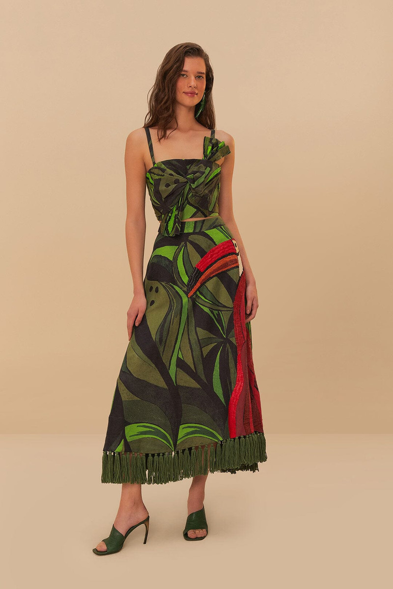 Black Coconut Tree Flow Embroidered Skirt 1