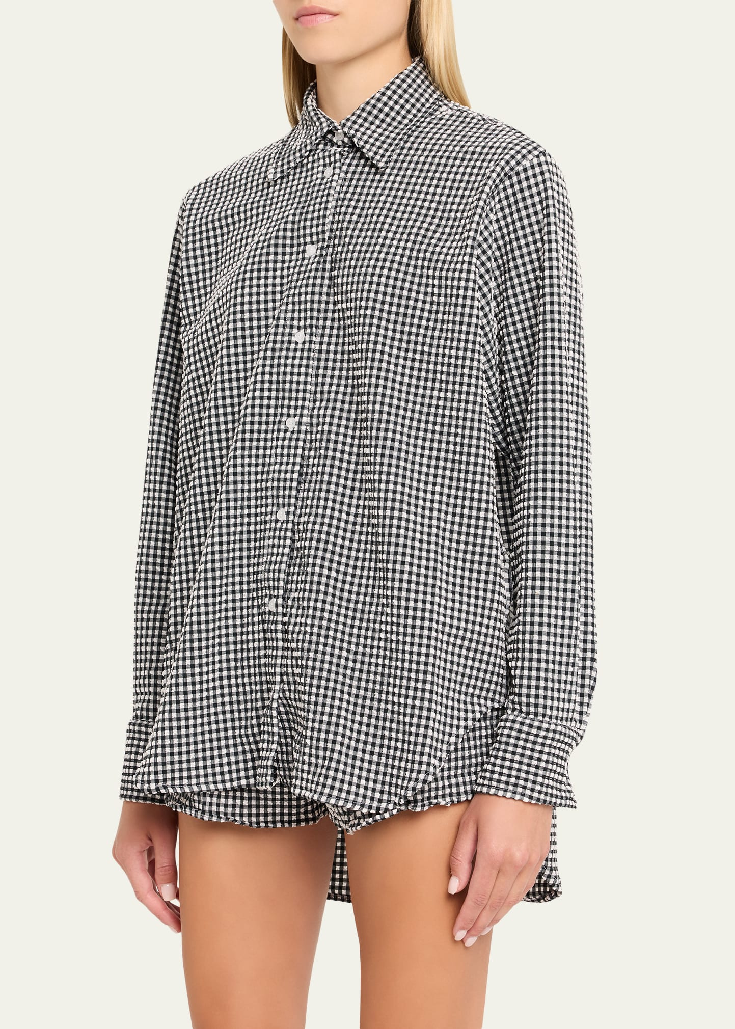 Gingham Seersucker Button-Front Shirt - 4