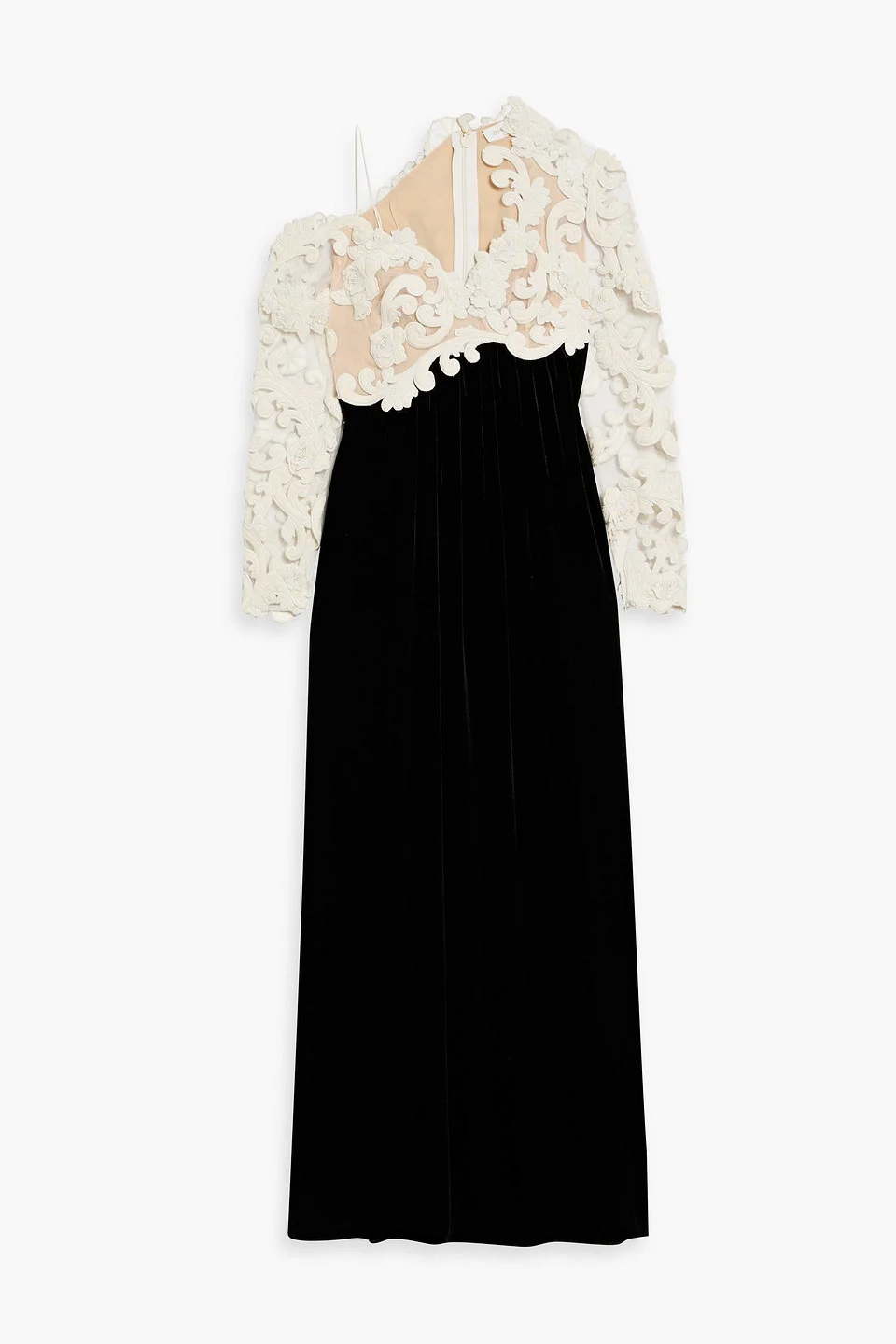 Appliquéd tulle and velvet gown - 1