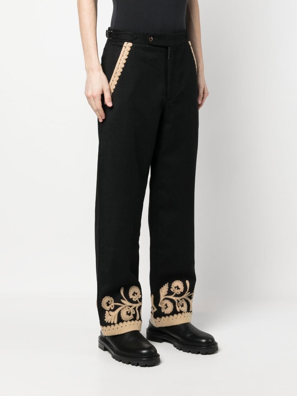 embroidered-hem detail trousers - 4
