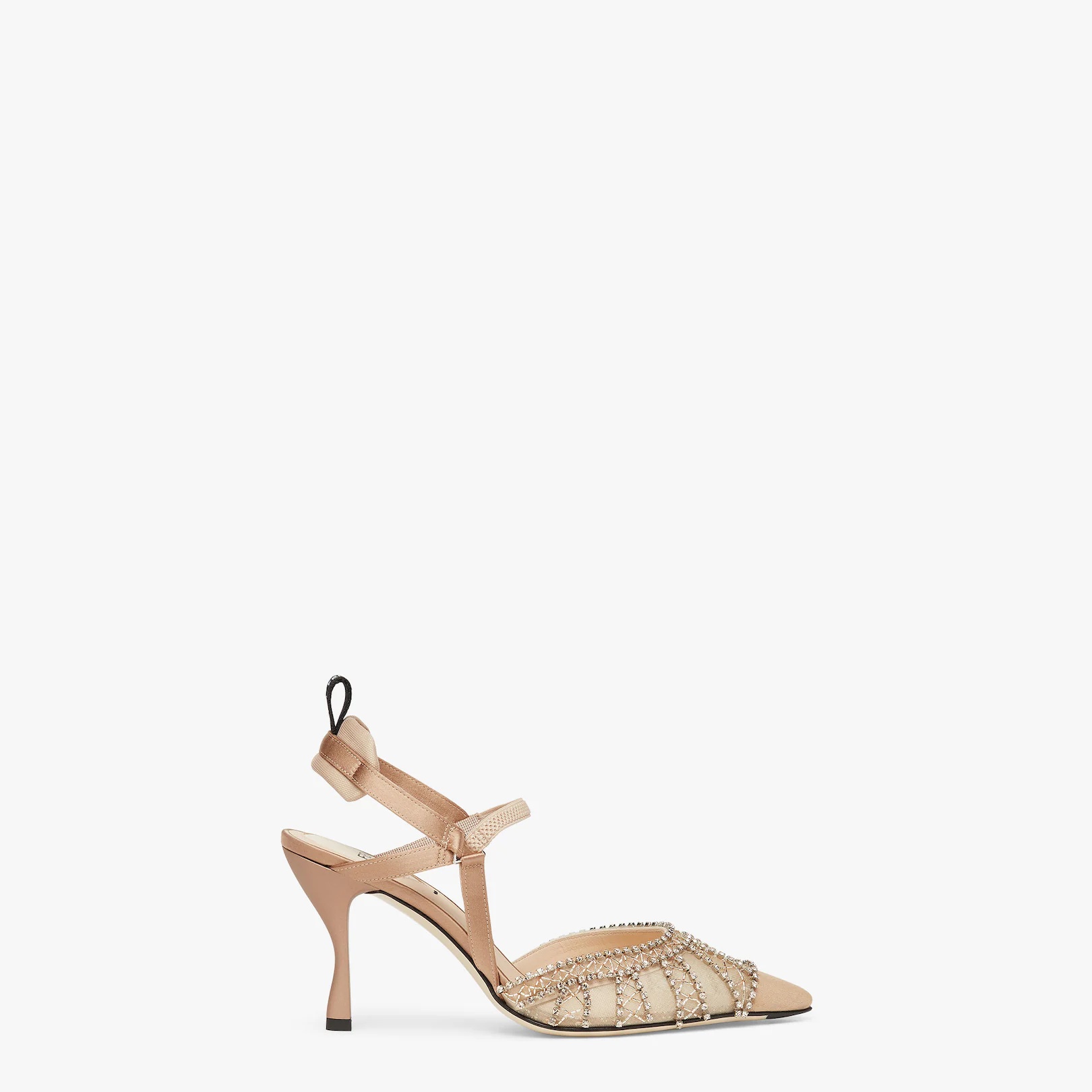 High-heeled slingbacks in pink micromesh with rhinestone embroidery - 1