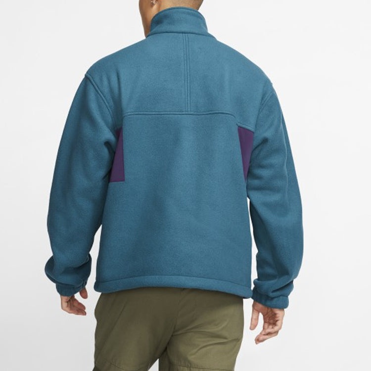 Men's Nike Colorblock Stand Collar Fleece Zipper Dark Sapphire Blue Jacket 'Midnight Turq Grdppl Bla - 5