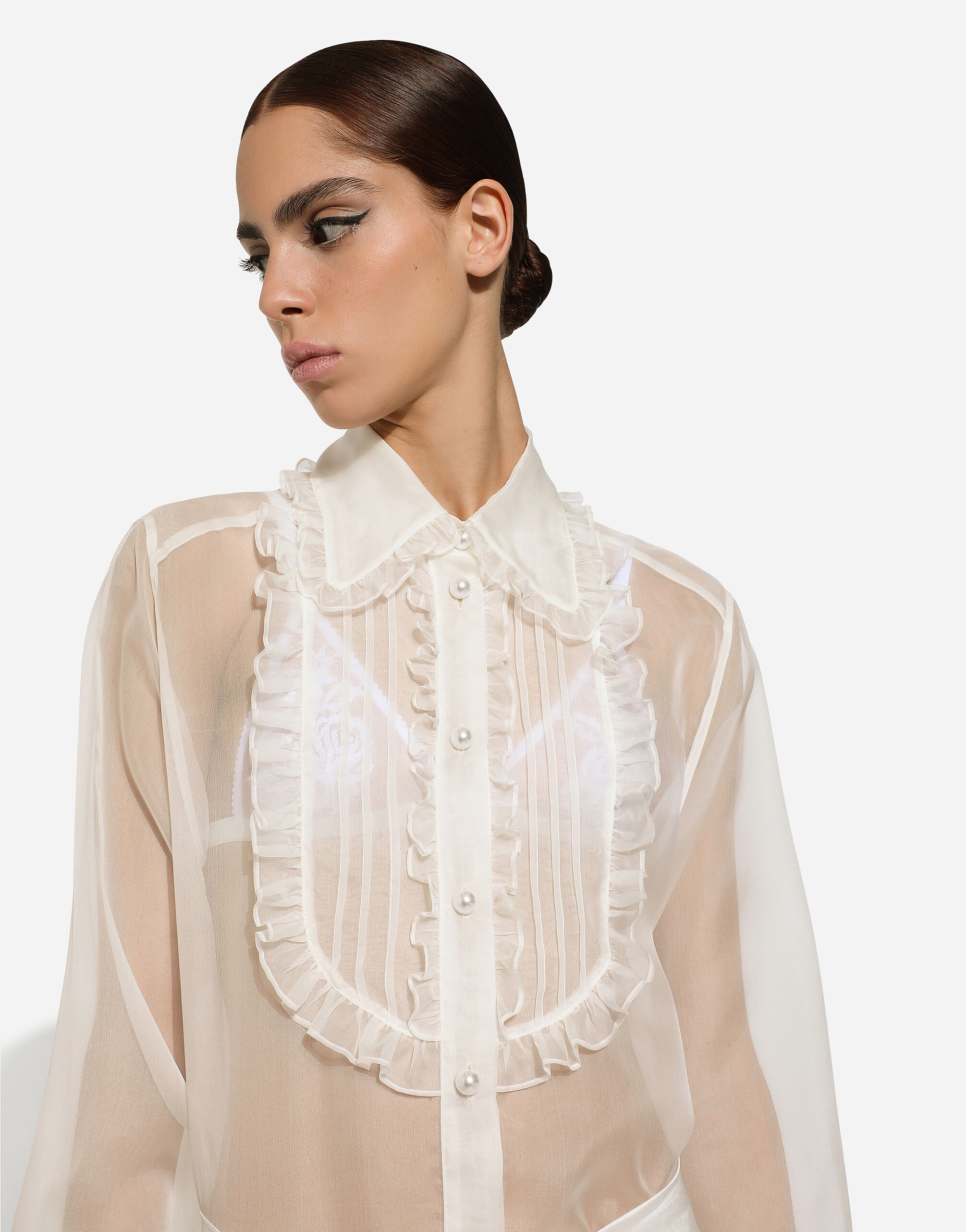Organza shirt with shirt front and ruffles - 5