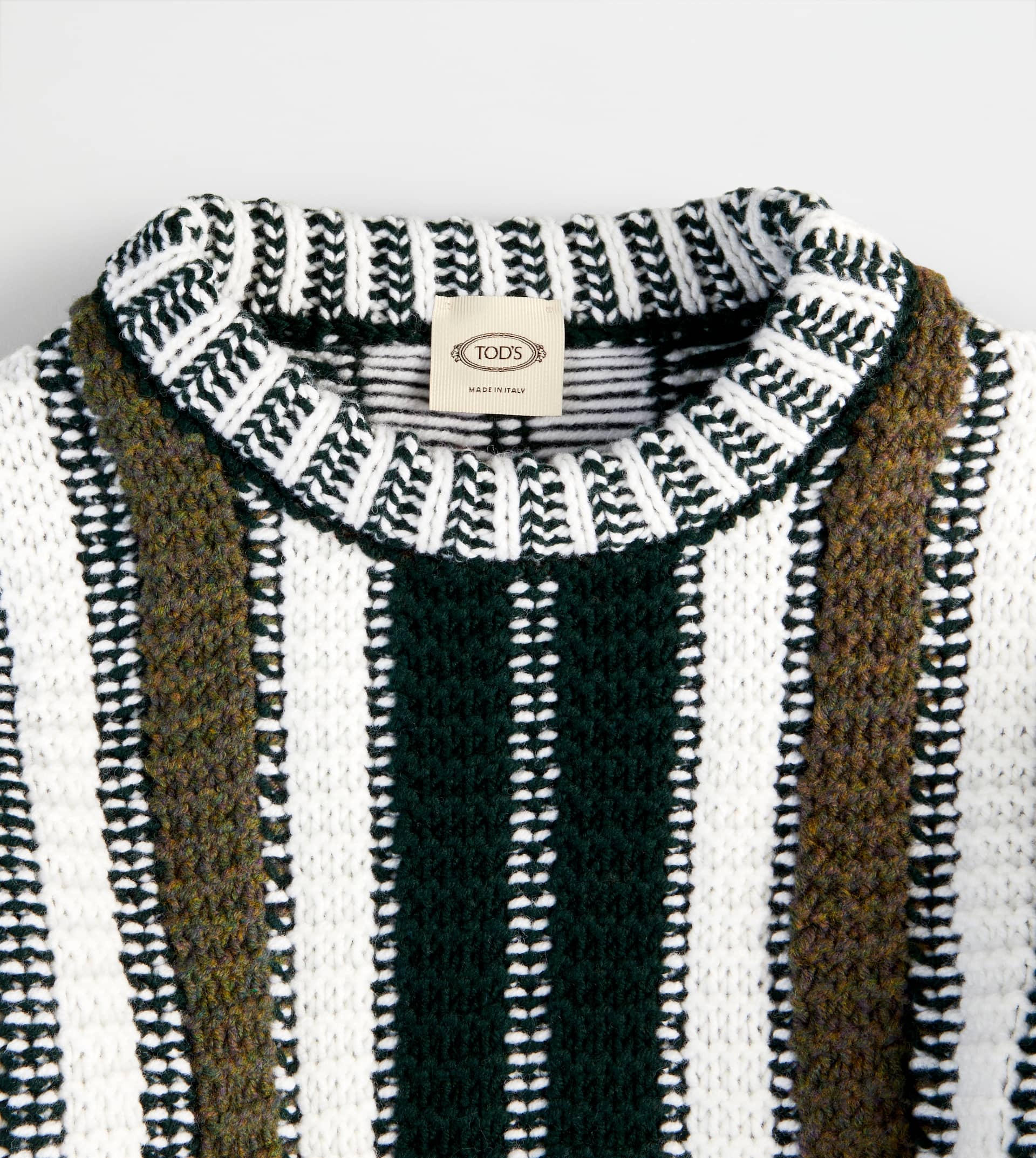 STRIPED JUMPER IN WOOL - GREEN, WHITE - 8