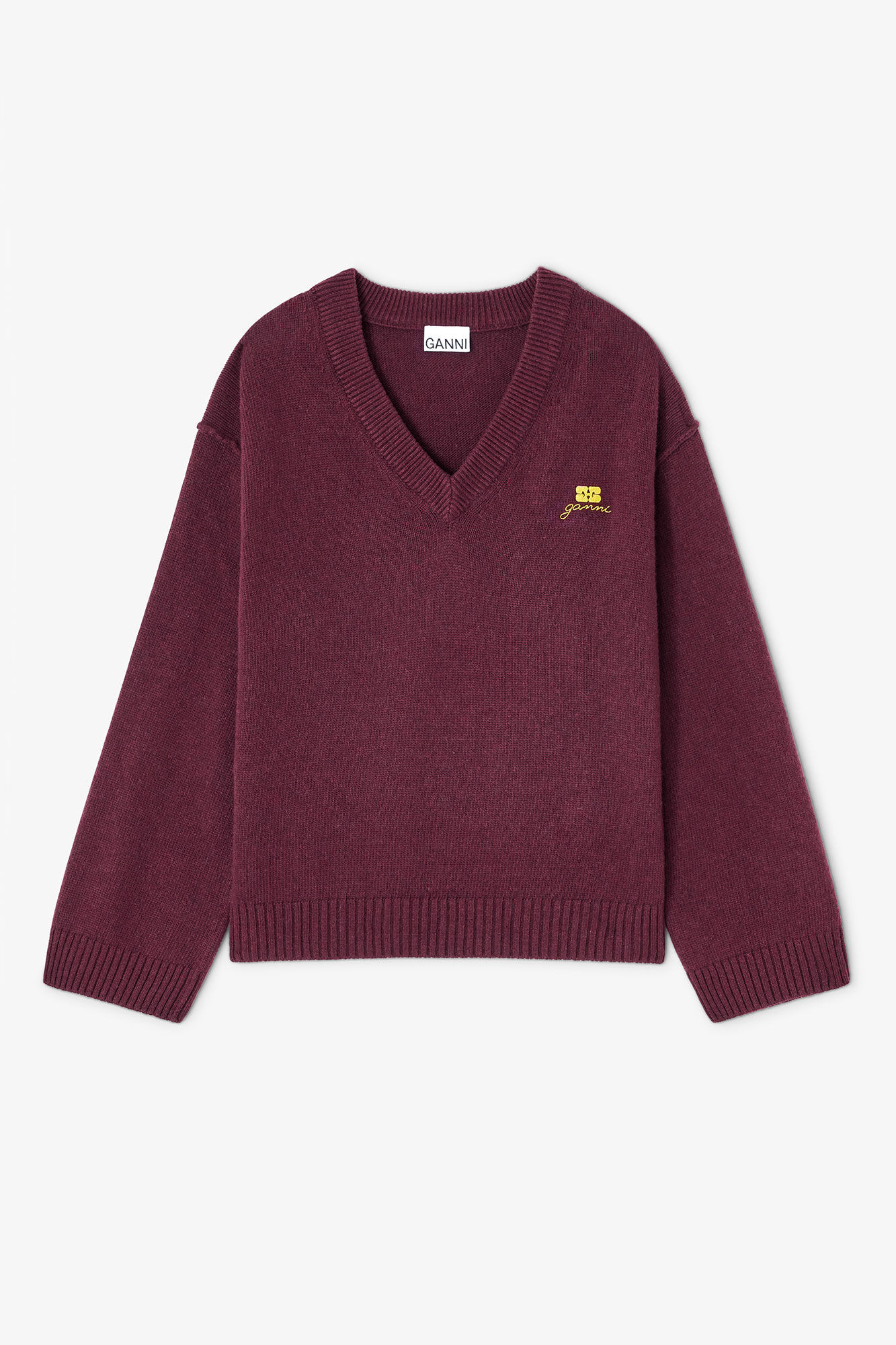 BURGUNDY WOOL MIX V-NECK SWEATER - 1